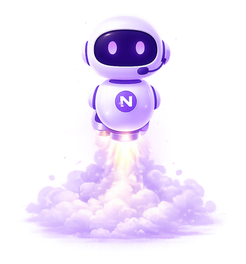 Illustration of the NU4 robot flying on a rocket